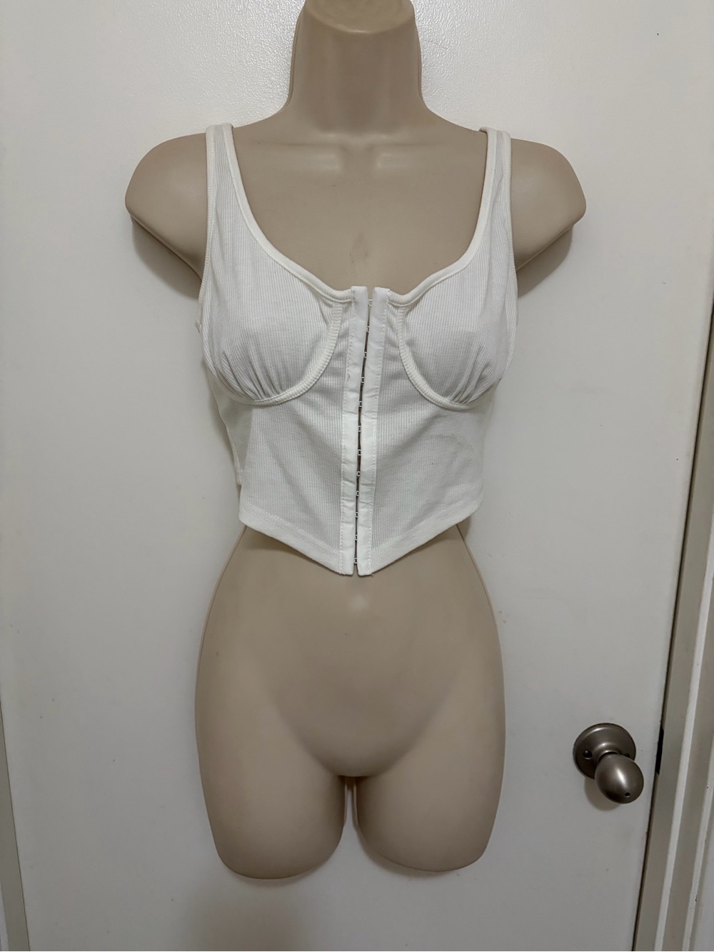 SHEIN White Ribbed Front-Hook Bustier Crop Top